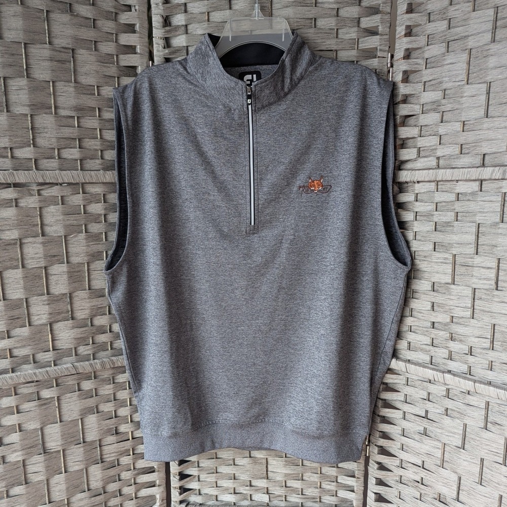FootJoy Golf Vest Gray Quarter Zip Fox‎ Logo Performance Mens L Athliesure EUC